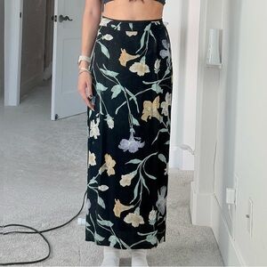 American Vintage Black Maxi Skirt with Pale Green & Cream Floral Print